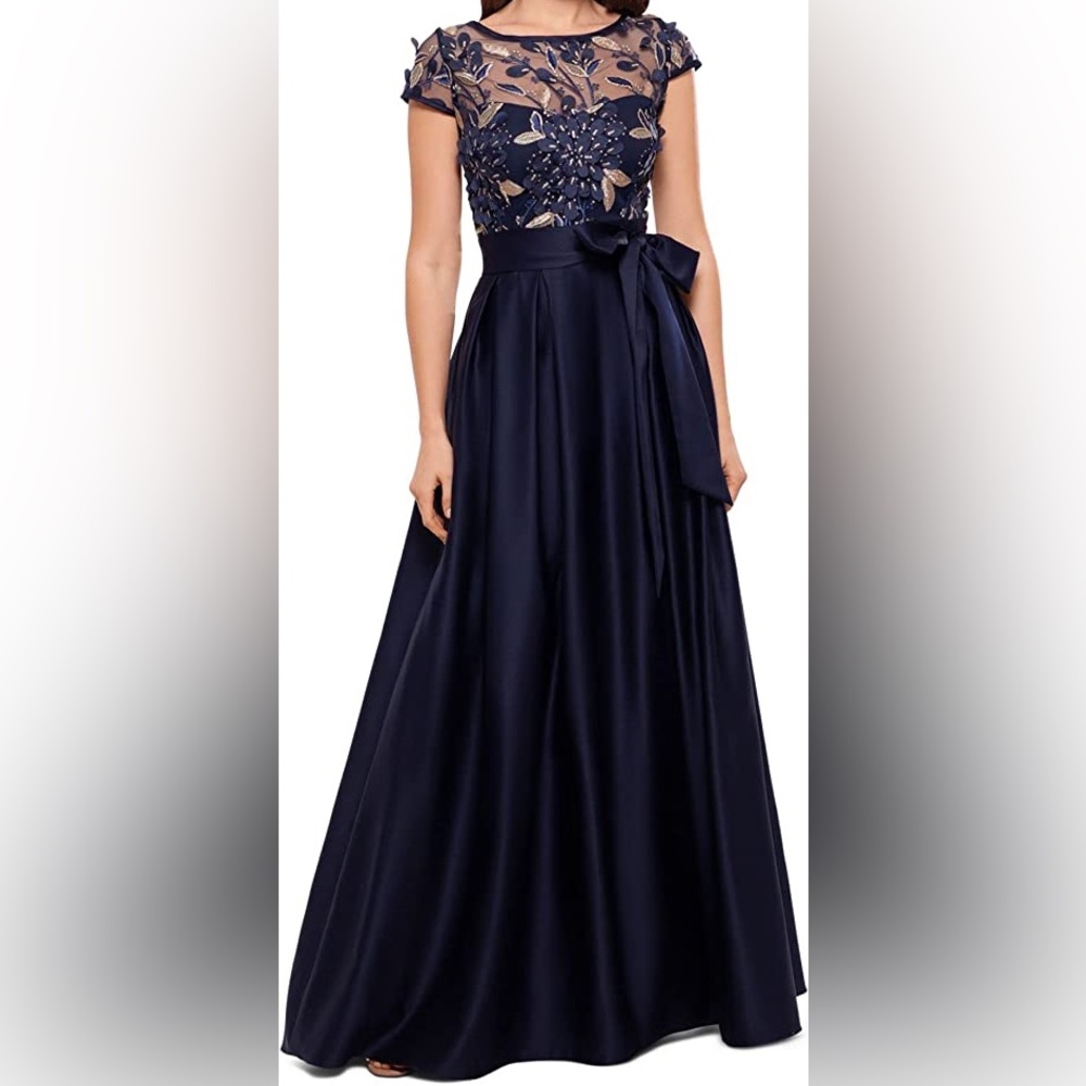 XSCAPE | Navy Gold Appliqué Detail + Pockets